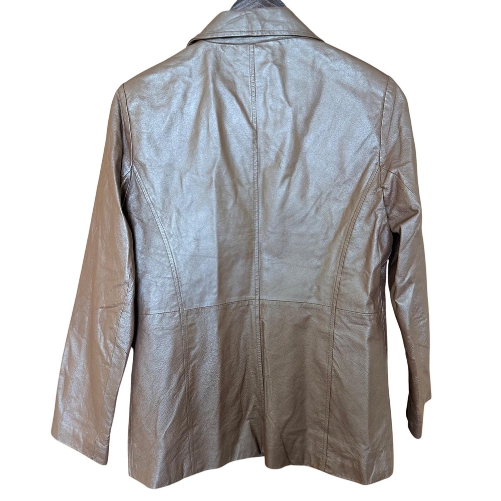 Vtg Y2K Womens 6 Chocolate Brown Genuine Leather Blazer Two Button Chic Timeless - Picture 3 of 7